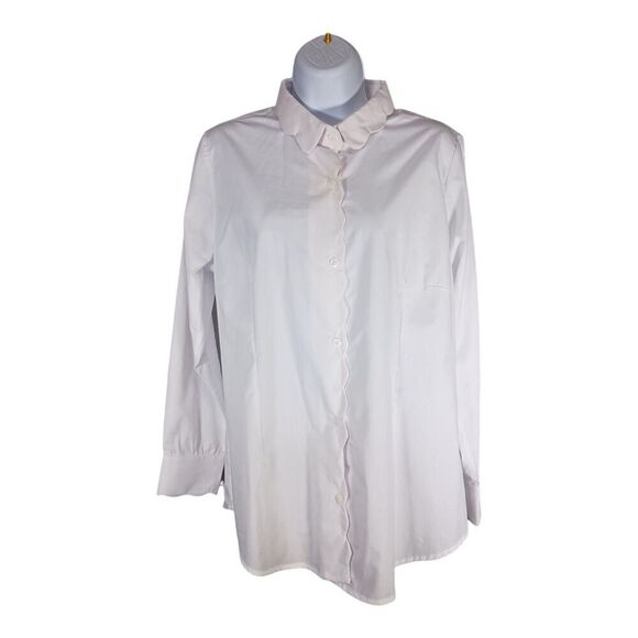 Gretchen Scott Blouse L Womens White Basic Shirt Button-Up Casual Collard Top - Picture 1 of 4